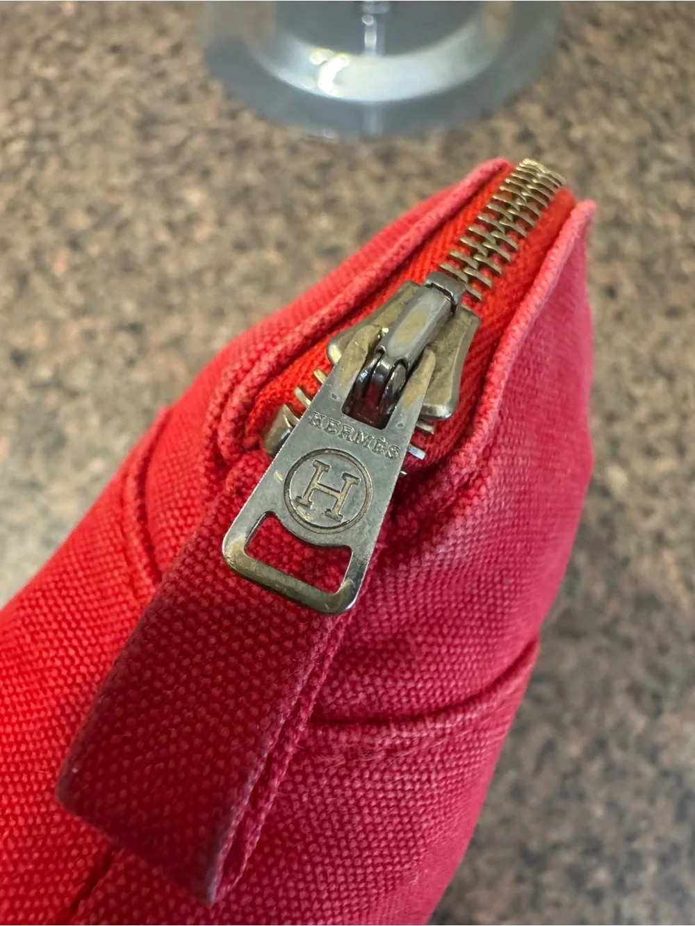 Hermès Bolide Cotton Canvas Cosmetic Pouch - Red ✅AUTHENTIC✅